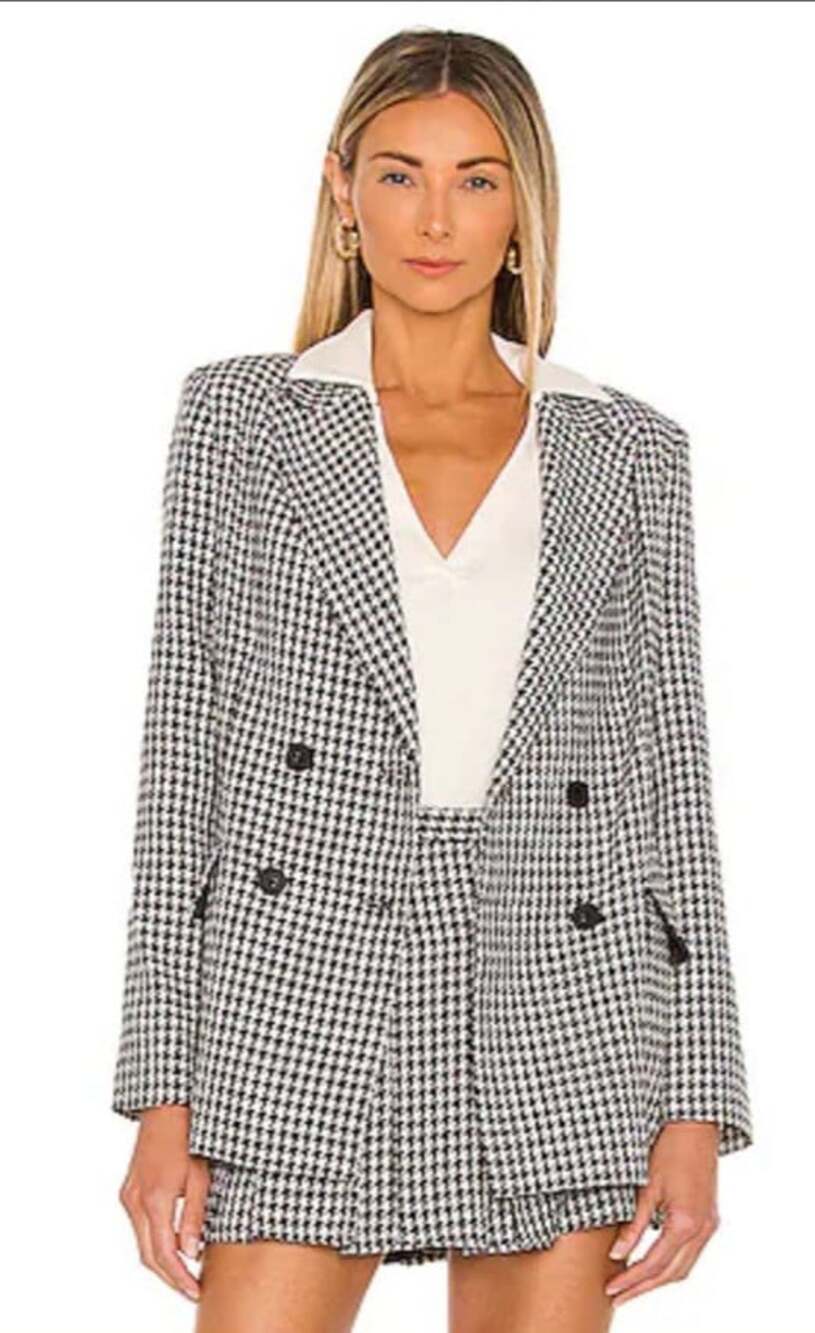 Amanda Uprichard Sawyer Houndstooth Blazer Sz S Double Breasted Notched Lapels